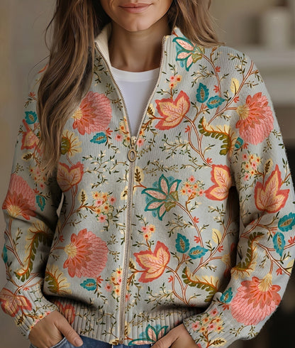Druscilla Cardigan Donna in Maglia a Coste con Collo alla Coreana con Zip e Stampa Floreale e Stampa Integrale, foto 1