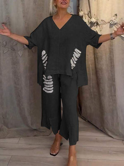 Edmea Completo Donna dalla Vestibilità Morbida con Scollo a V, foto 2