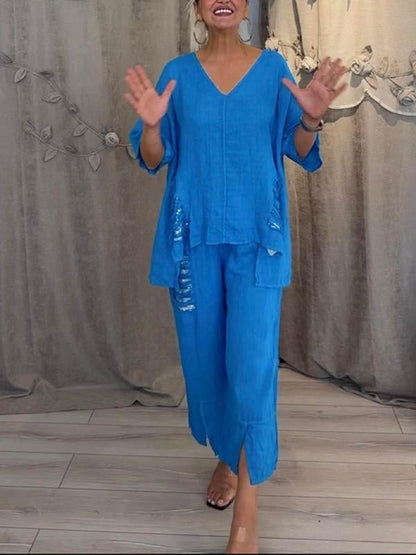 Edmea Completo Donna dalla Vestibilità Morbida con Scollo a V, foto 9