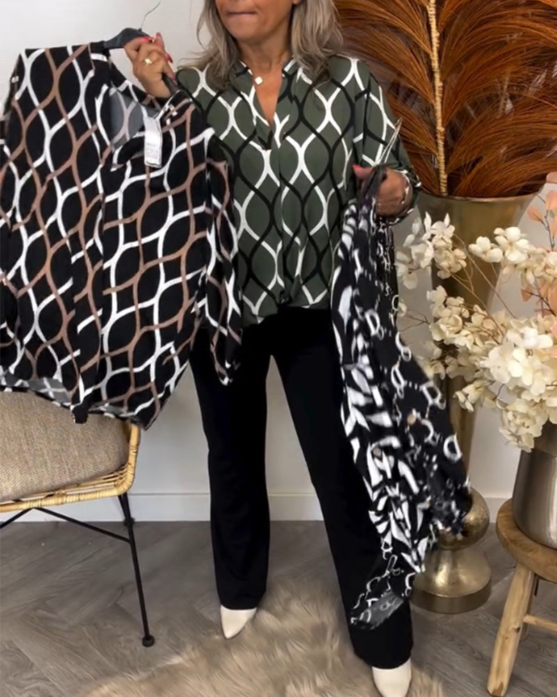 Edvige Blusa Donna con Scollo a V a Maniche Lunghe e Stampa Integrale, foto 2