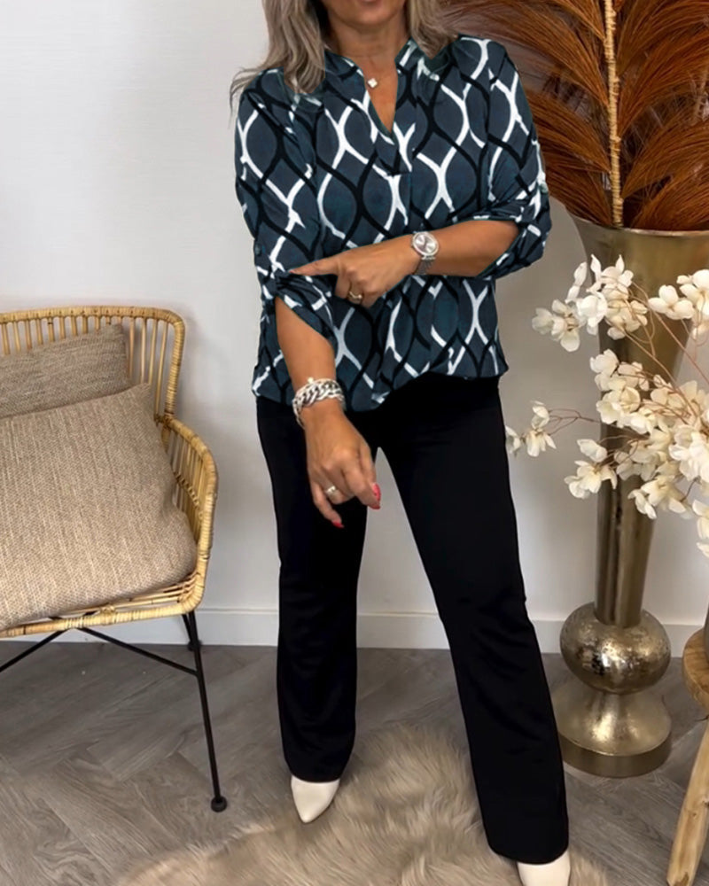 Edvige Blusa Donna con Scollo a V a Maniche Lunghe e Stampa Integrale, foto 4