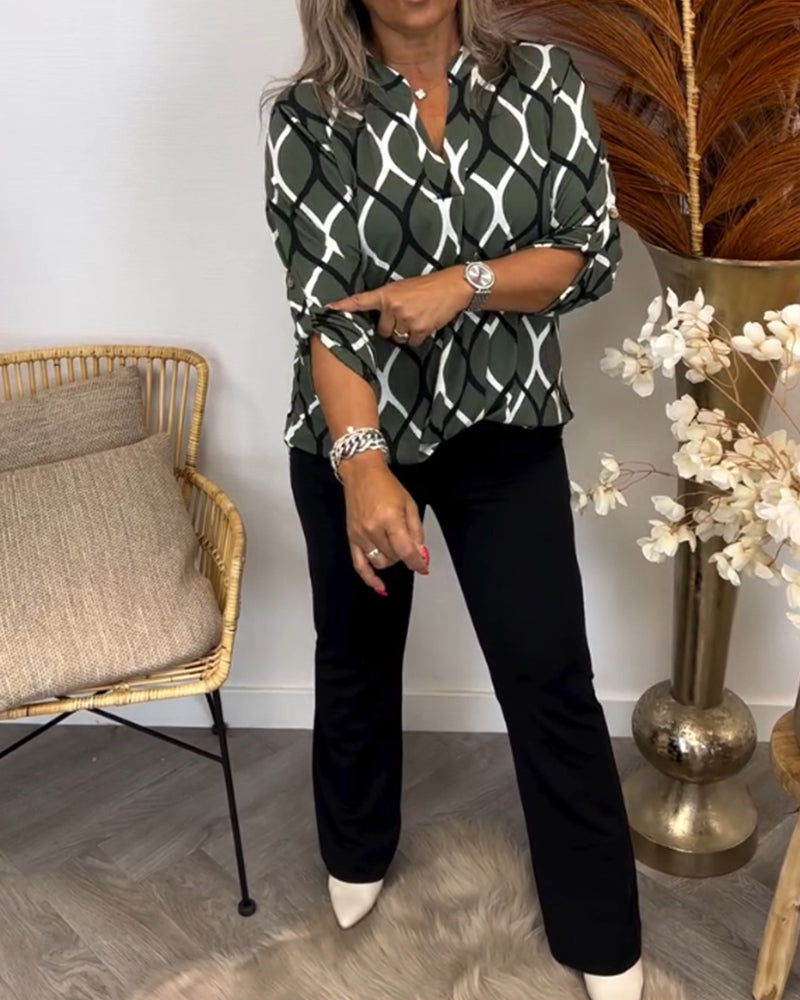 Edvige Blusa Donna con Scollo a V a Maniche Lunghe e Stampa Integrale, foto 7