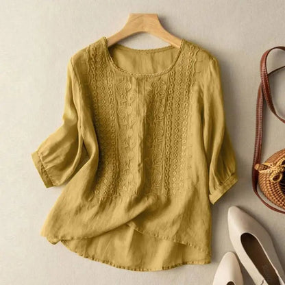Elga Blusa Donna dalla Vestibilità Morbida con Girocollo e Ricamo, foto 1