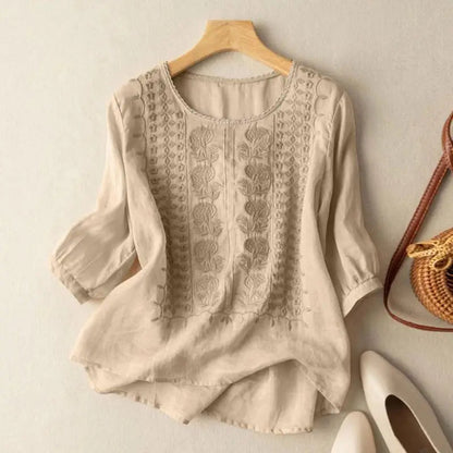 Elga Blusa Donna dalla Vestibilità Morbida con Girocollo e Ricamo, foto 2
