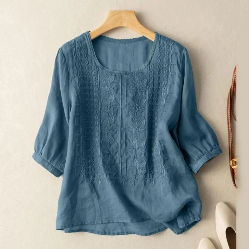 Elga Blusa Donna dalla Vestibilità Morbida con Girocollo e Ricamo, foto 3