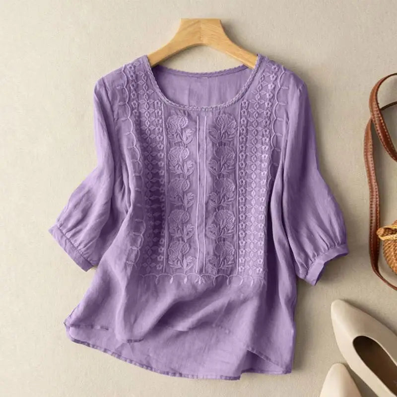 Elga Blusa Donna dalla Vestibilità Morbida con Girocollo e Ricamo, foto 4