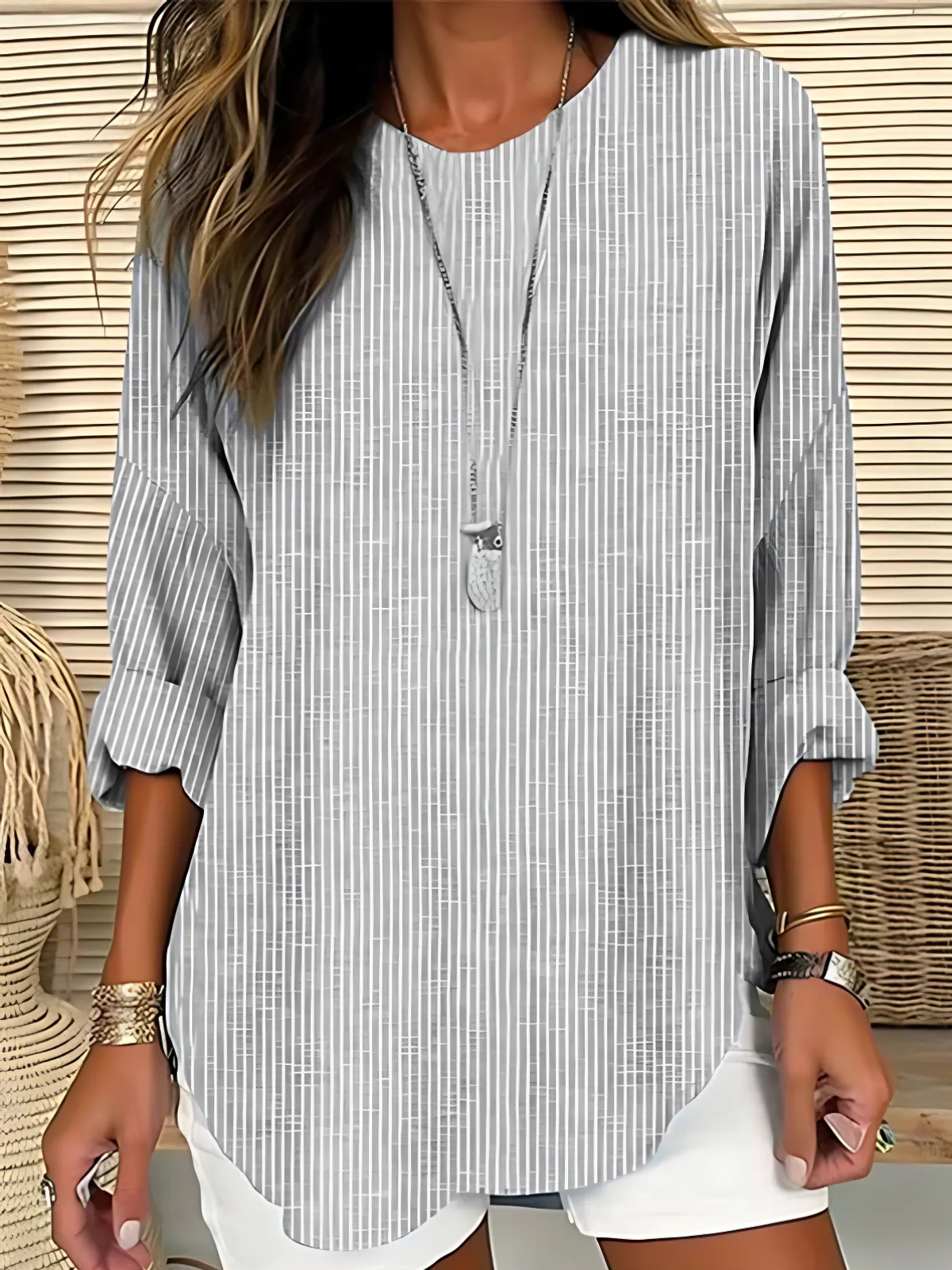 Erica Blusa Donna con Girocollo e Righe, foto 3