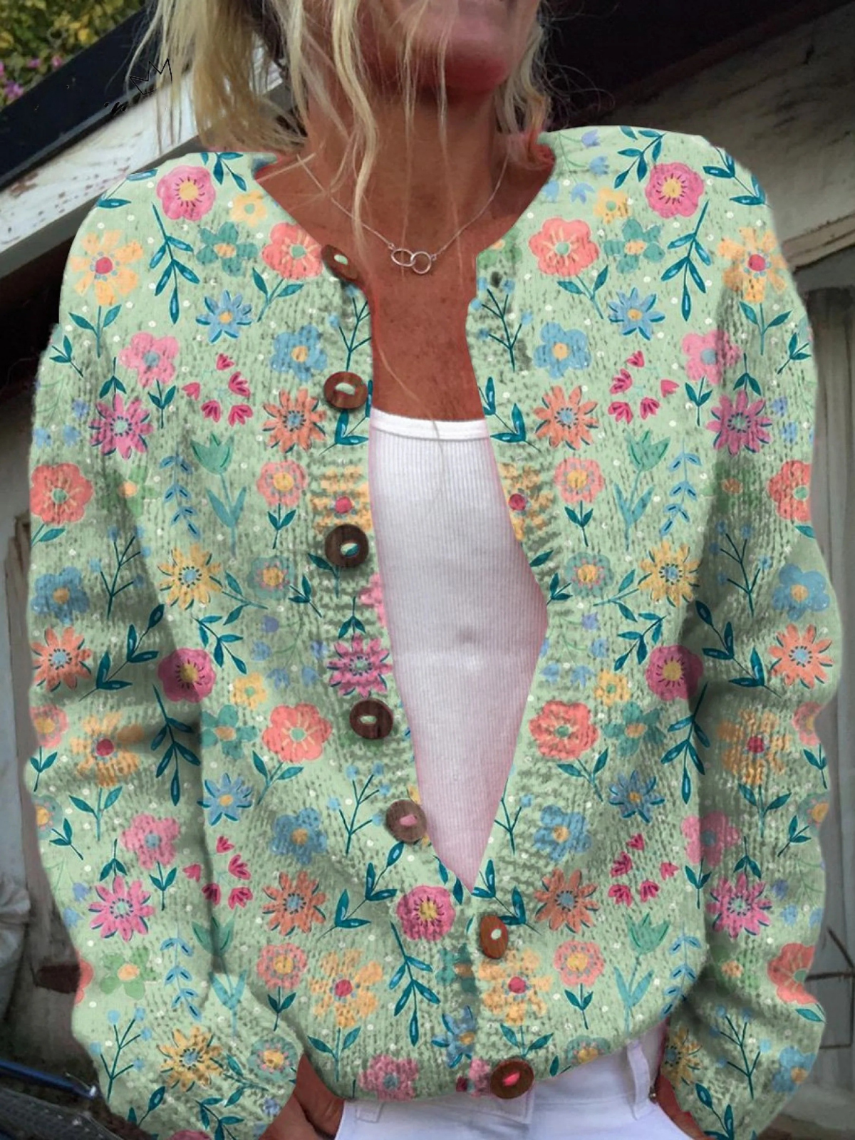 Eufemia Cardigan Donna in Maglia dal Taglio Oversize con Stampa Floreale, foto 1