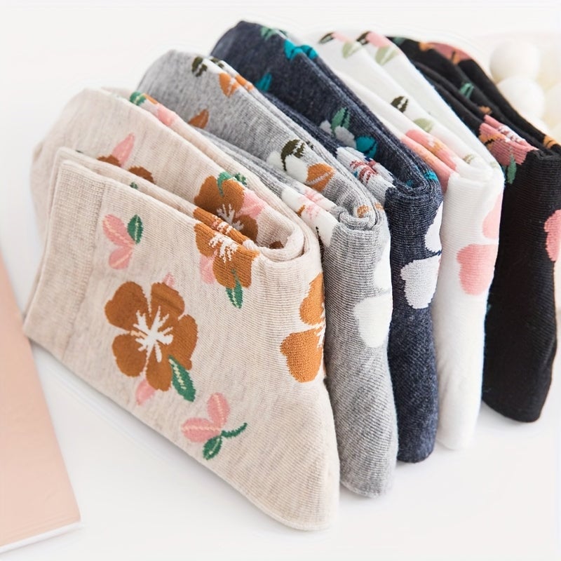 Eusebia Calzini Donna con Stampa Floreale e Stampa Integrale in Colori Assortiti, 5 Paia, foto 1