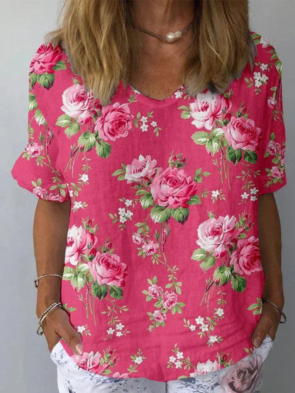 Fiammetta Camicia Donna dalla Vestibilità Morbida con Scollo a V e Stampa Floreale, foto 2