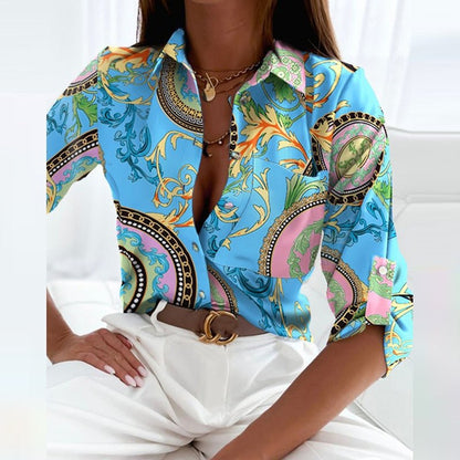 Fiordalisa Blusa Donna con Collo Classico con Bottoni a Maniche Lunghe e Stampa Integrale, foto 9