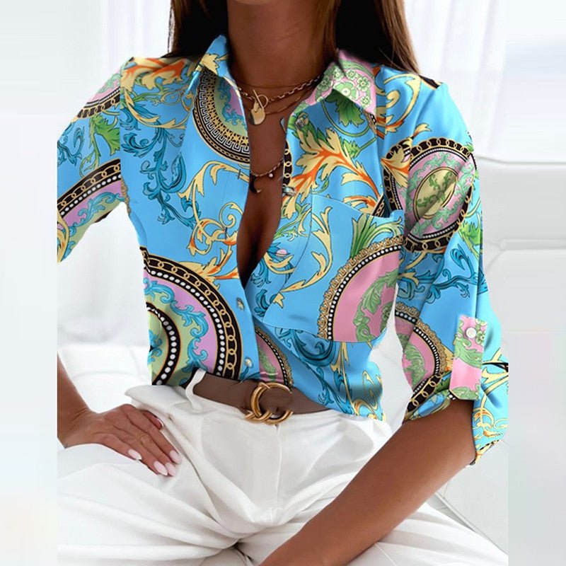 Fiordalisa Blusa Donna con Collo Classico con Bottoni a Maniche Lunghe e Stampa Integrale, foto 9