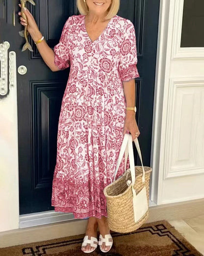 Giacinta Abito Donna con Scollo a V a Maniche Corte in Lunghezza Midi e Stampa Floreale, foto 3