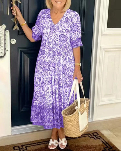 Giacinta Abito Donna con Scollo a V a Maniche Corte in Lunghezza Midi e Stampa Floreale, foto 4