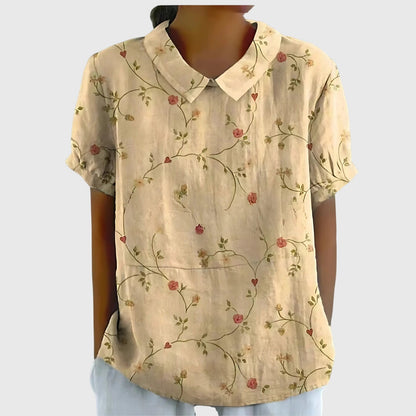 Gioia Blusa Donna dalla Vestibilità Morbida con Stampa Floreale in Verde Giallastro, foto 3