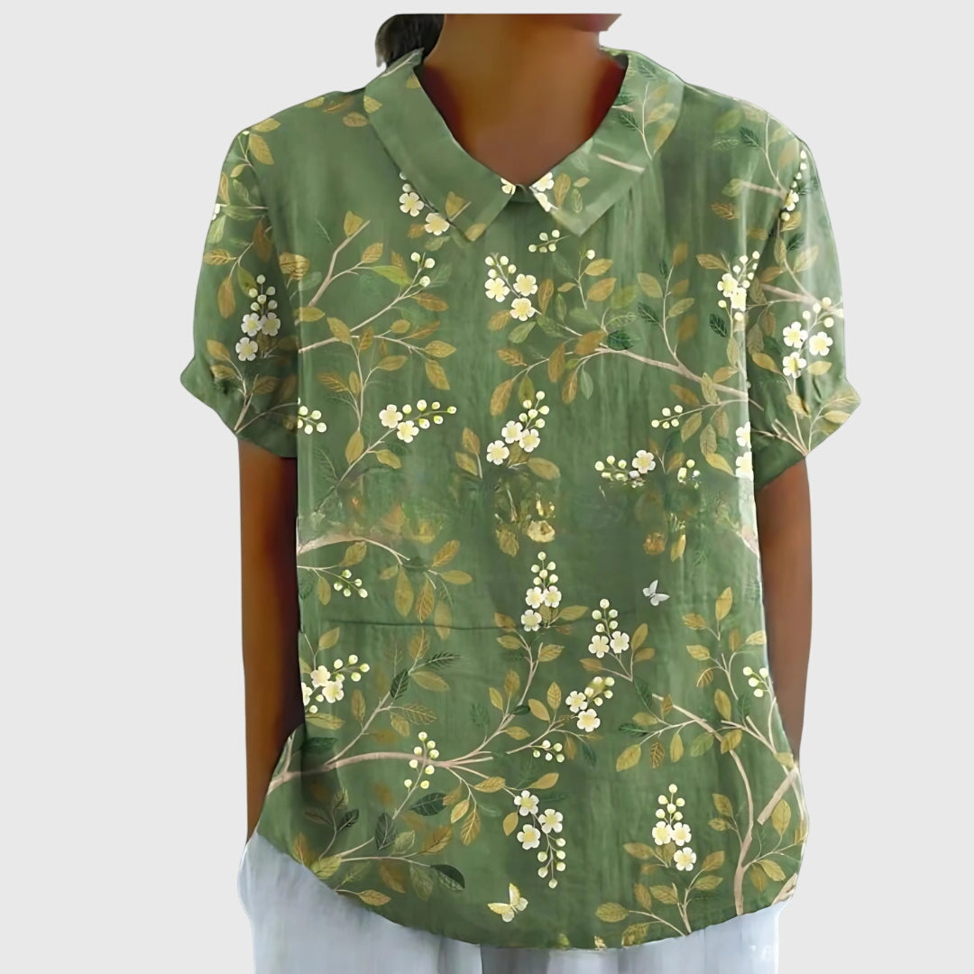 Gioia Blusa Donna dalla Vestibilità Morbida con Stampa Floreale in Verde Giallastro, foto 5