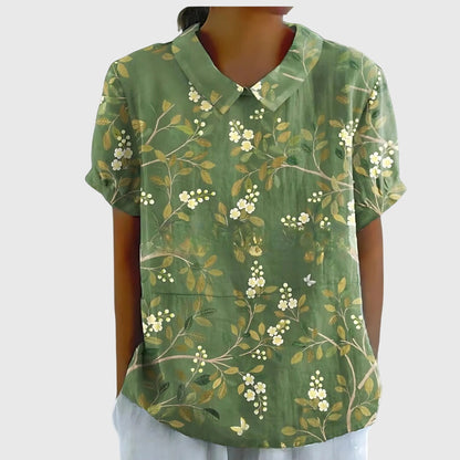Gioia Blusa Donna dalla Vestibilità Morbida con Stampa Floreale in Verde Giallastro, foto 5