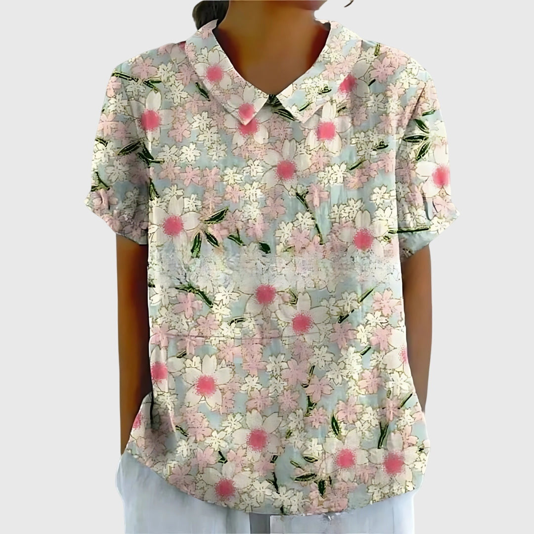 Gioia Blusa Donna dalla Vestibilità Morbida con Stampa Floreale in Verde Giallastro, foto 6
