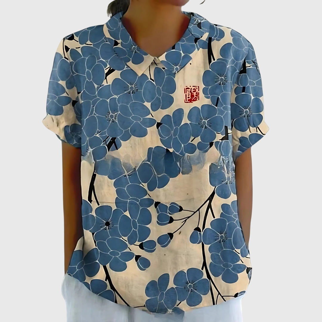 Gioia Blusa Donna dalla Vestibilità Morbida con Stampa Floreale in Verde Giallastro, foto 8