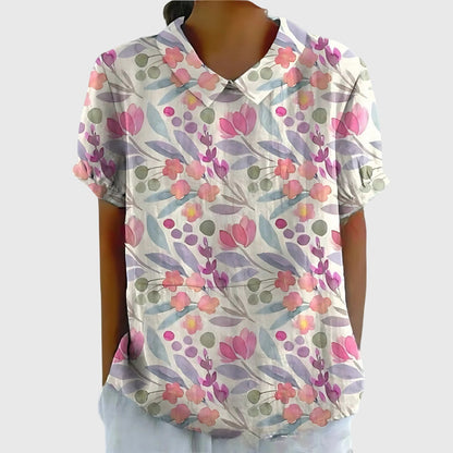 Gioia Blusa Donna dalla Vestibilità Morbida con Stampa Floreale in Verde Giallastro, foto 9