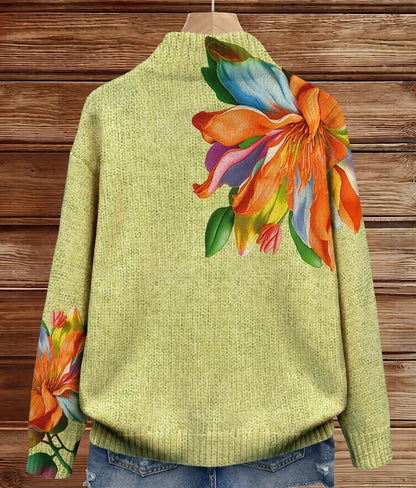 Giovanna Cardigan Donna in Maglia con Collo alla Coreana e Stampa Floreale, foto 2