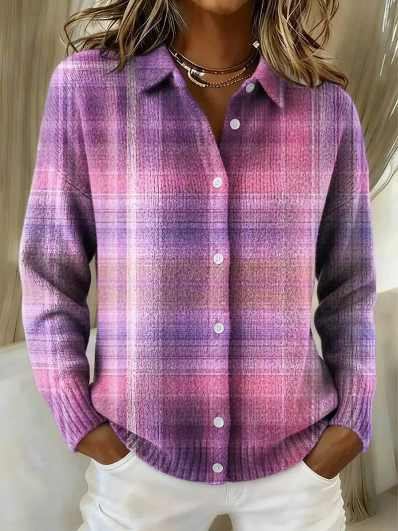 Girolama Blusa Donna con Collo Classico con Bottoni e Quadri, foto 9