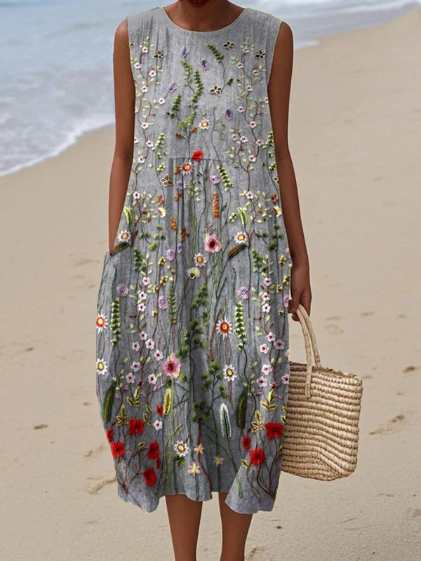 Grazia Abito Donna senza Maniche in Lunghezza Midi con Stampa Floreale in Multicolore, foto 1