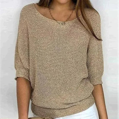 Gregoria Maglione Donna in Maglia dalla Vestibilità Morbida con Girocollo con Maniche a Tre Quarti, foto 1
