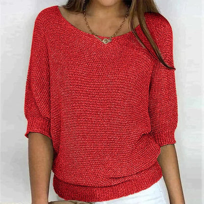 Gregoria Maglione Donna in Maglia dalla Vestibilità Morbida con Girocollo con Maniche a Tre Quarti, foto 2