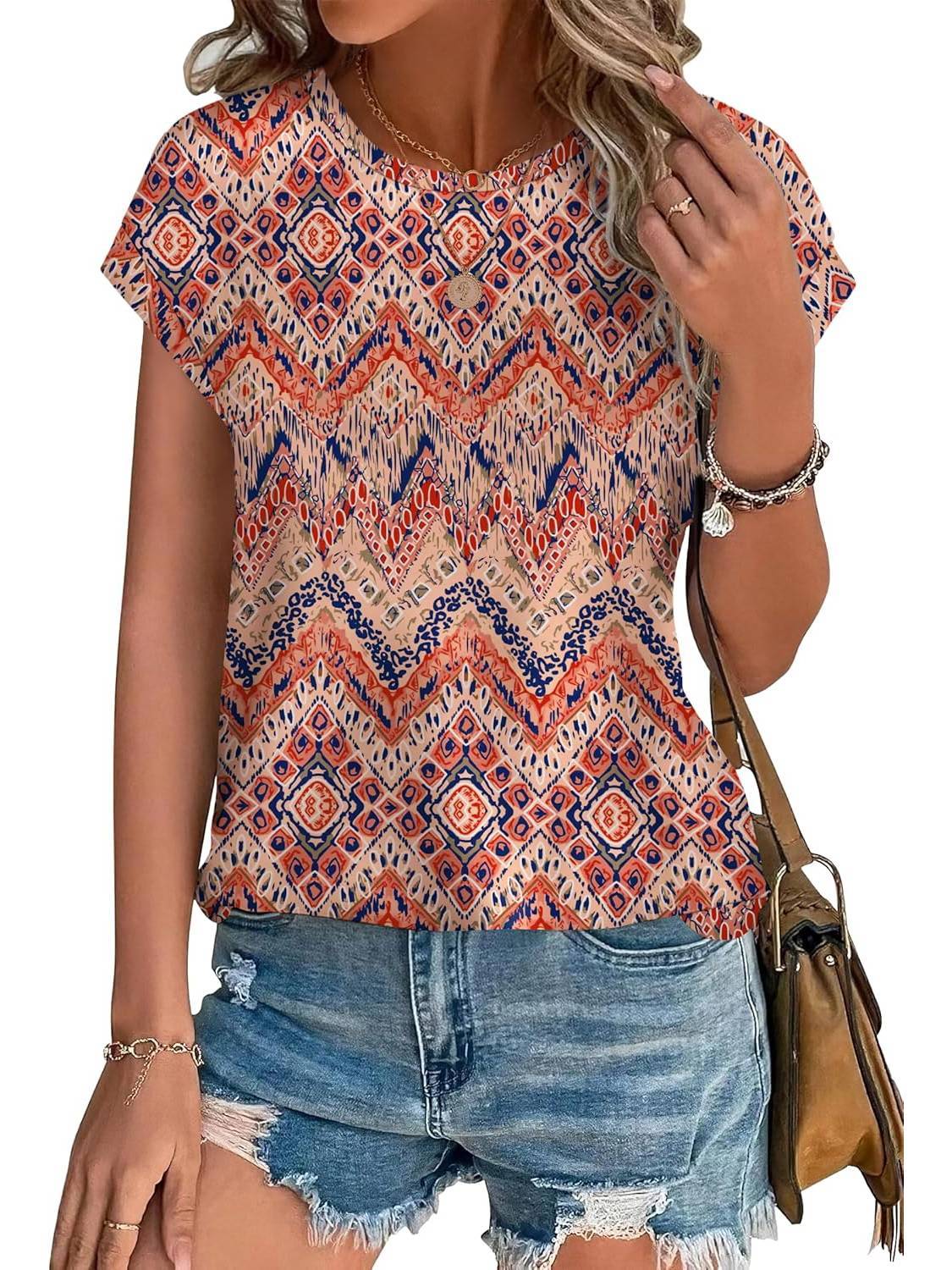 Innocenza Blusa Donna con Girocollo a Maniche Corte e Stampa Integrale, foto 2