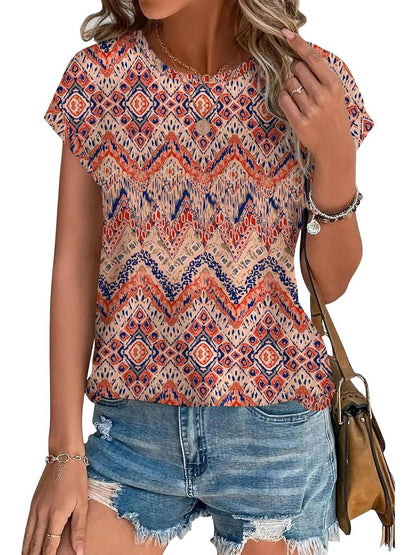 Innocenza Blusa Donna con Girocollo a Maniche Corte e Stampa Integrale, foto 2