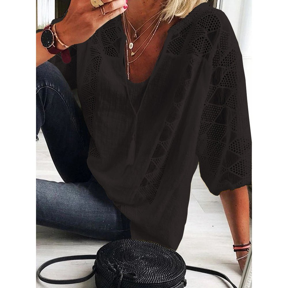 Isabeau Blusa Donna dalla Vestibilità Morbida con Scollo a V e Pizzo, foto 2