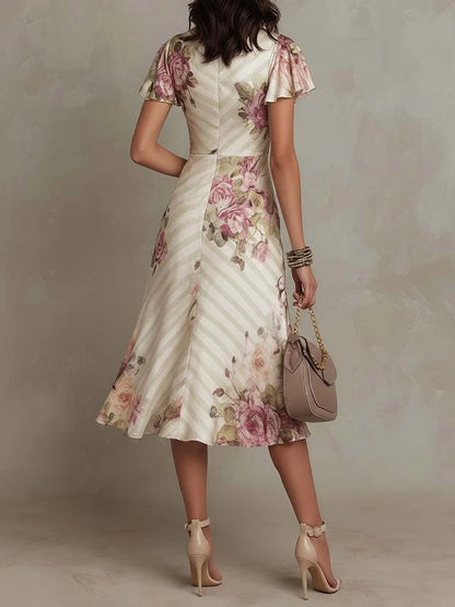Lea Abito Donna in Raso in Lunghezza Midi con Stampa Floreale, foto 2