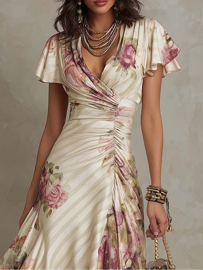 Lea Abito Donna in Raso in Lunghezza Midi con Stampa Floreale, foto 3