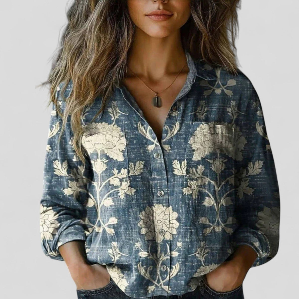 Lenia Blusa Donna con Collo Classico con Bottoni e Stampa Floreale, foto 3
