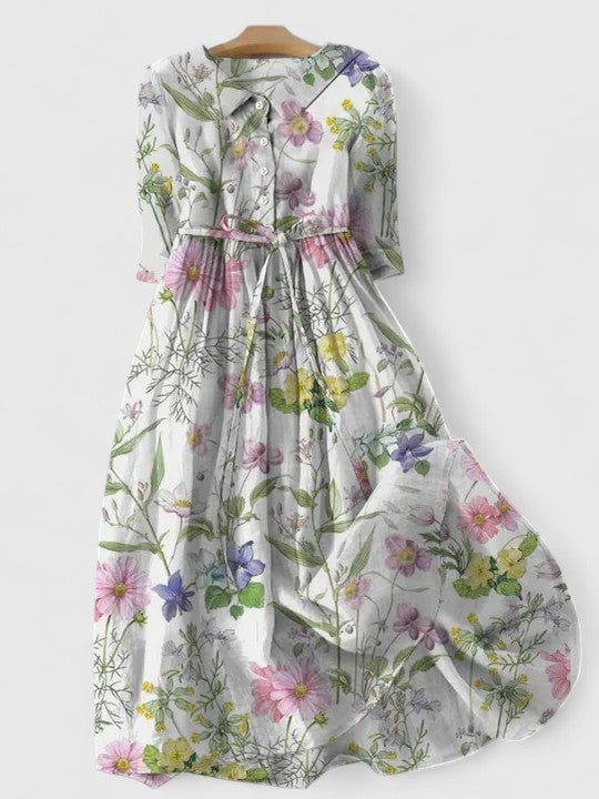 Letizia Abito Donna con Girocollo con Bottoni e Stampa Floreale, foto 1