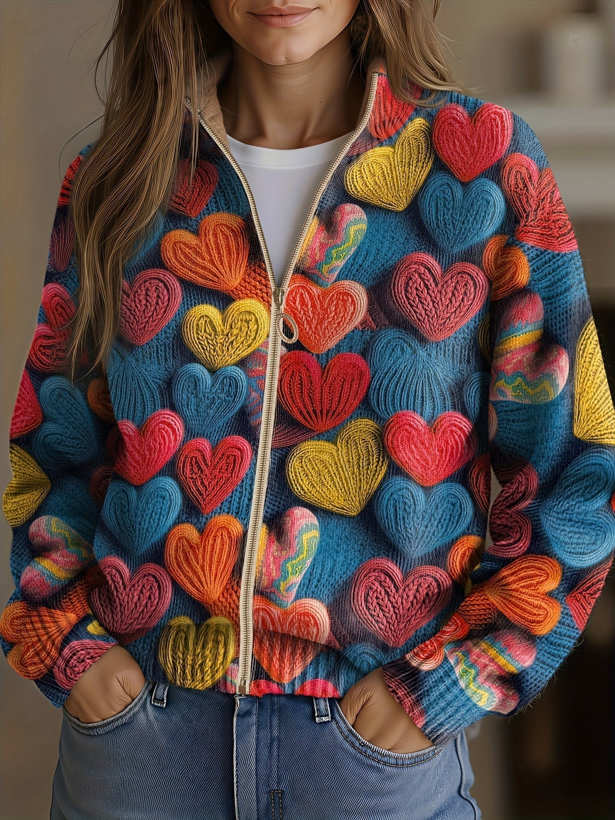 Lodovica Cardigan Donna in Maglia con Collo alla Coreana e Stampa Integrale, foto 1