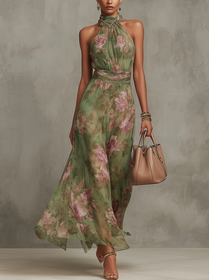 Lucia Abito Donna in Chiffon in Lunghezza Maxi con Stampa Floreale, foto 1