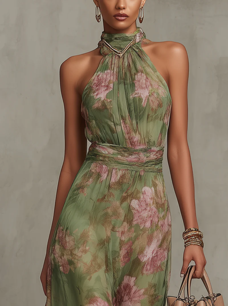 Lucia Abito Donna in Chiffon in Lunghezza Maxi con Stampa Floreale, foto 3