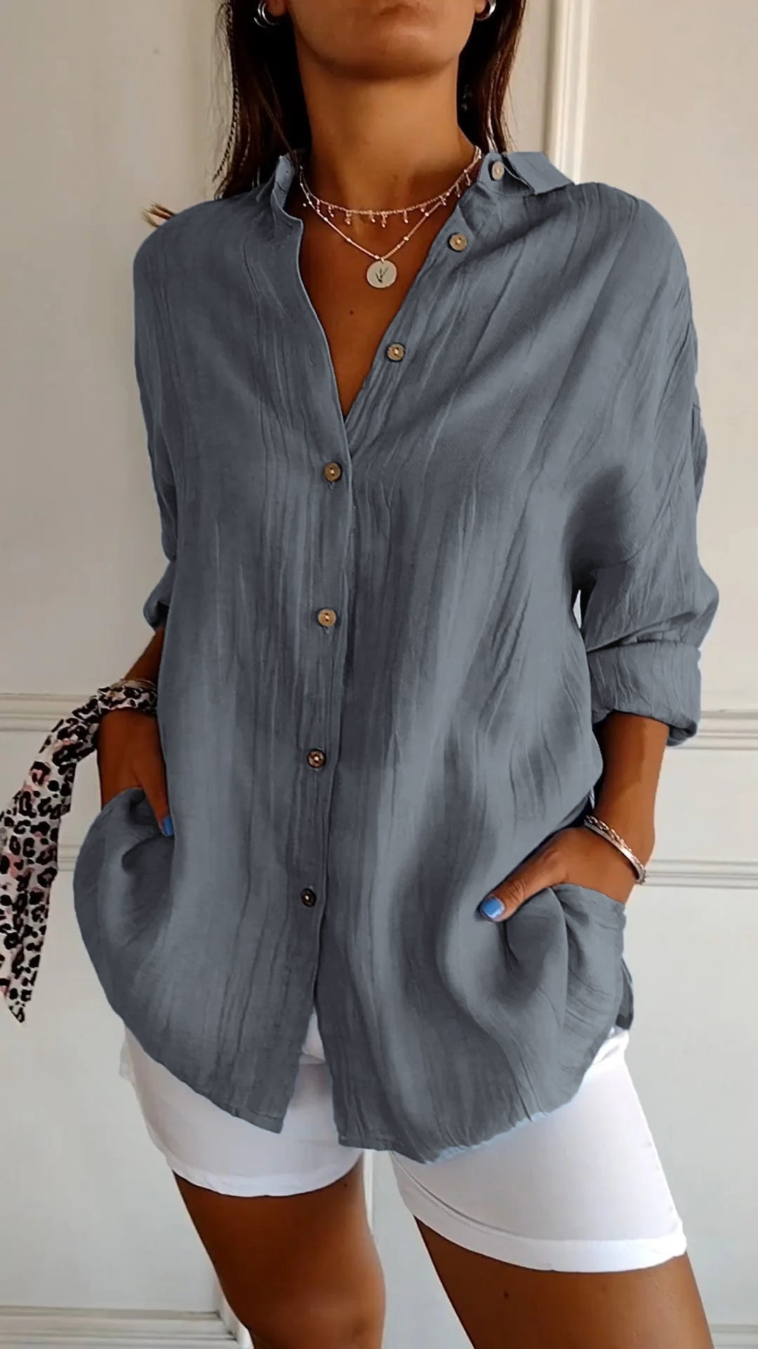 Mavi Camicia Donna con Revers e Pieghe, foto 3