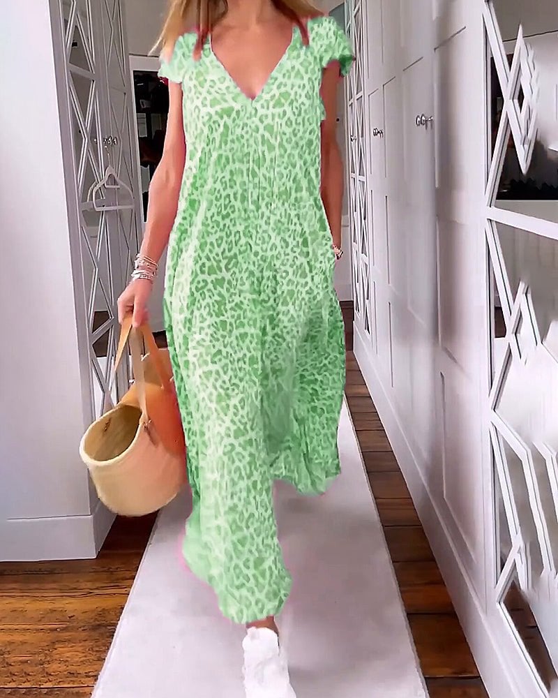 Nilde Abito Donna a Gamba Dritta con Scollo a V e Stampa Leopardata, foto 2