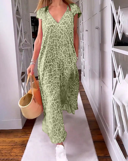 Nilde Abito Donna a Gamba Dritta con Scollo a V e Stampa Leopardata, foto 5