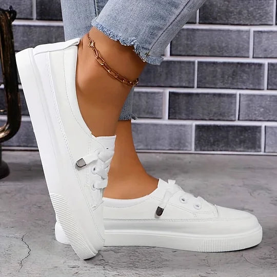 Onorata Scarpe Donna con Lacci e Suola Piatta in Bianco, foto 5