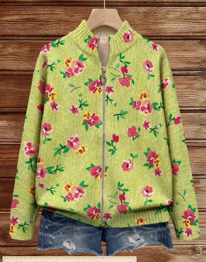 Orietta Cardigan Donna in Maglia con Zip e Stampa Floreale, foto 2