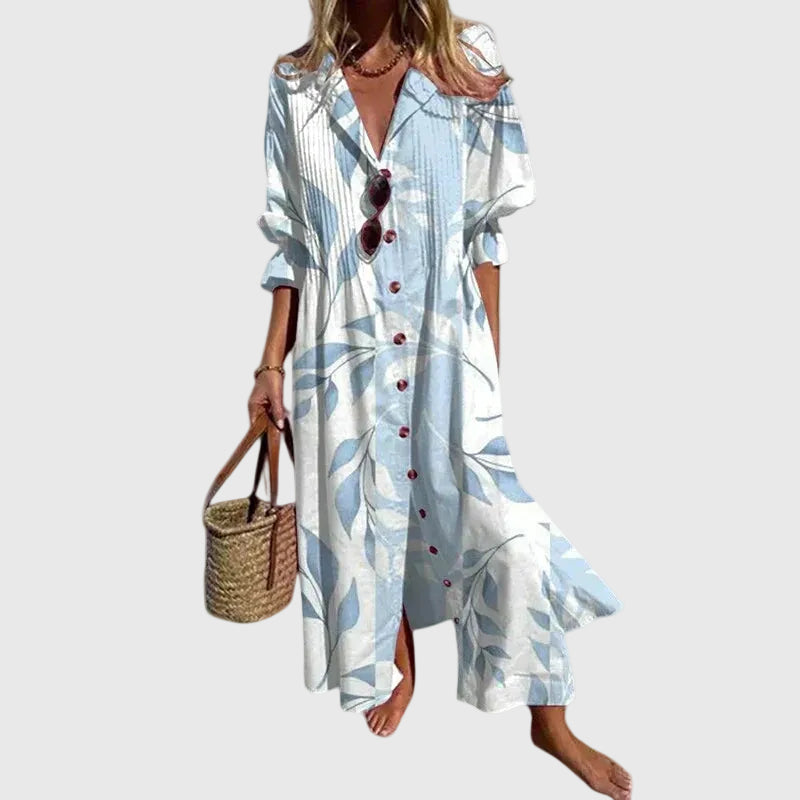 Paulina Abito Donna con Scollo a V a Maniche Lunghe in Lunghezza Maxi e Stampa Floreale, foto 5