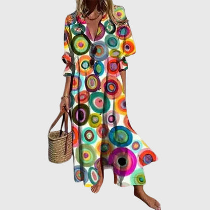 Paulina Abito Donna con Scollo a V a Maniche Lunghe in Lunghezza Maxi e Stampa Floreale, foto 6