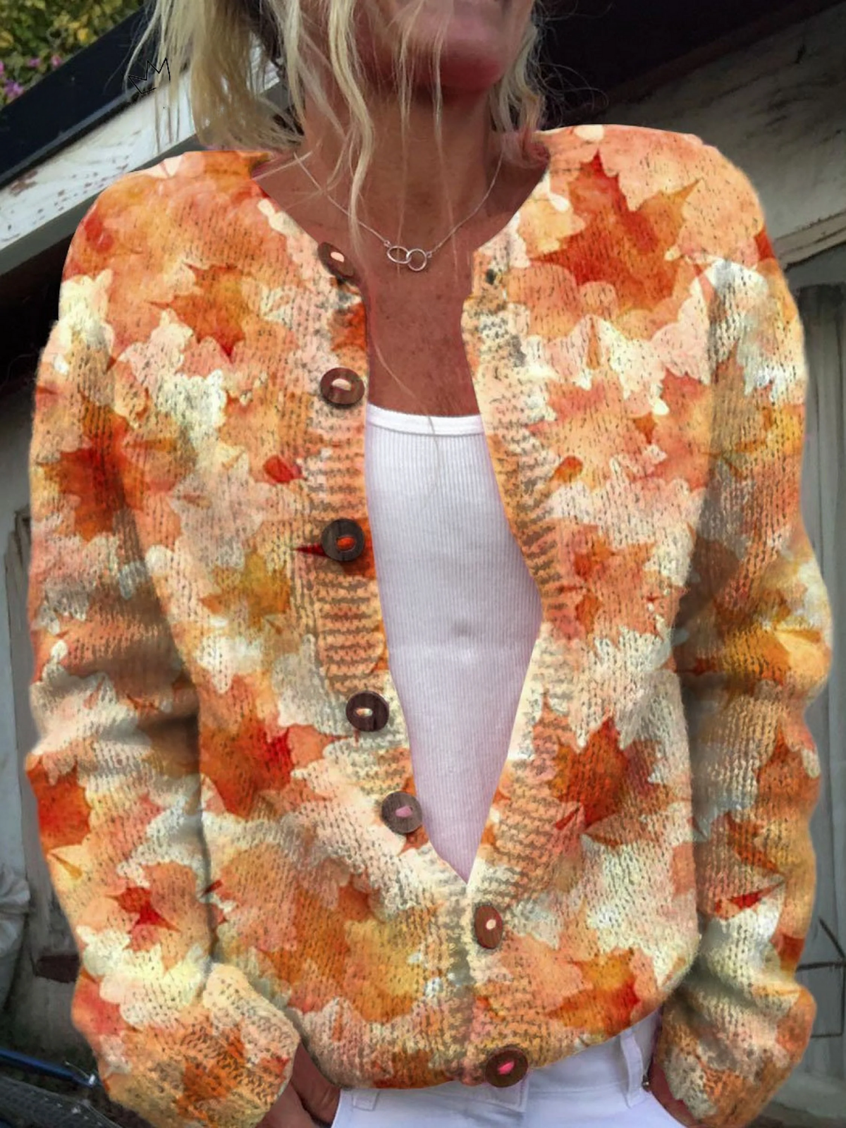 Rosangela Cardigan Donna in Maglia con Girocollo e Stampa Floreale, foto 1