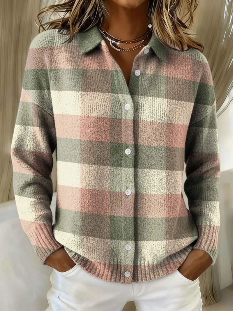 Roselia Cardigan Donna in Maglia con Bottoni e Quadri in Multicolore, foto 1