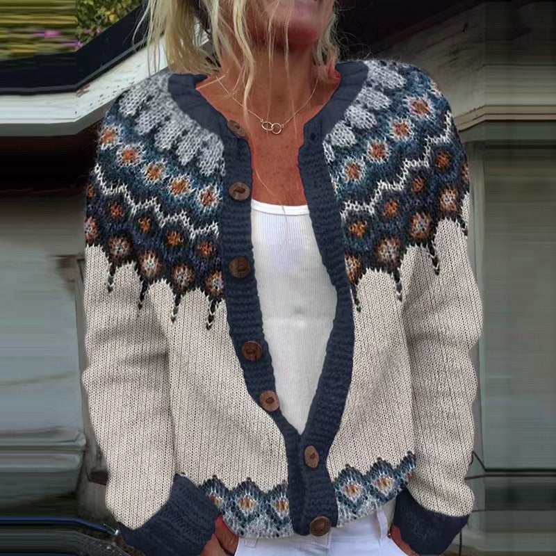 Rosina Cardigan Donna con Girocollo con Bottoni a Maniche Lunghe, foto 1