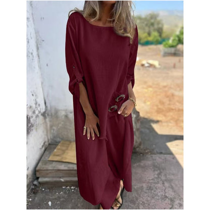 Sara Abito Donna in Misto Cotone e Lino con Girocollo, foto 5